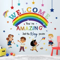 children's wall decals with the words welcome you're amazing just the way you are