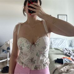 Never Got To Wear It, But Such A Cute Summer Piece Im Usually A S-M In Tops, But The Cups Were Too Small, So I Got A Large It Fits Me A Little Loose Due To Sizing Bra Clasps On Back Removable Shoulder Straps Sequin Bra, Red Lace Bra, Super Push Up, Floral Bustier, Lace Bra Set, Black Bustier, Silk Button Up, Bra Brands, Bandeau Bra