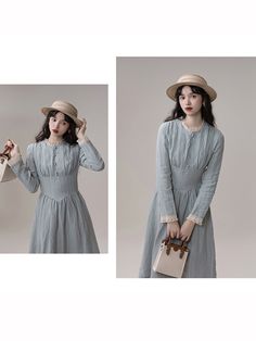 A dress with pale and soft blue that will make you look like a pure queen. This item has natural wrinkles and is decorated with lace embroidery on the neckline and cuffs. An elegant dress that gives a retro impression. 
 
 Size 
 
 S size 
 
 Length: 118cm 
 Shoulder width: 35.5cm 
 Bust: 84cm 
 Waist: 68cm 
 Sleeve length: 58cm 
 
 M size 
 
 Length: 120cm 
 Shoulder width: 36.5cm 
 Bust: 88cm 
 Waist: 72cm 
 Sleeve length: 59cm 
 
 L size 
 
 Length: 122cm 
 Shoulder width: 37.5cm 
 Bust: 92cm Casual Long Sleeve Dress With Lace Collar, Elegant Light Blue Lace Patchwork Dress, Elegant Light Blue Cotton Midi Dress, Spring Long Sleeve Midi Dress With Lace Collar, Long Sleeve Midi Dress With Lace Collar, Light Blue Long Sleeve Daywear Dress, Light Blue Long Sleeve Dress For Daywear, Elegant Light Blue Cotton Dress, Elegant Light Blue Dress With Lace Trim