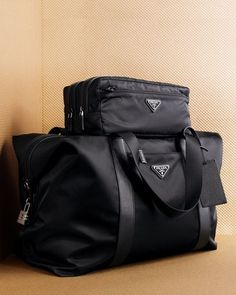 Prada Travel Bag, Prada Suitcase, Prada Products, Luxury Travel Aesthetic, Prada Luggage, Designer Travel Bags, Cute Luggage, Gym Aesthetic, Prada Nylon