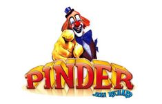 the logo for pinder featuring a clown