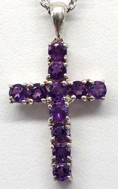 Amethyst Cross Pendant Necklace STS 925 Sterling Silver Chuck Clemency India Purple Amethyst Cross Jewelry, Purple Amethyst Cross Necklace, Purple Cross, Coral Jewelry, Long Chain Necklace, Amethyst Jewelry, Cross Jewelry, Cross Pendant Necklace, Silver Chain Necklace