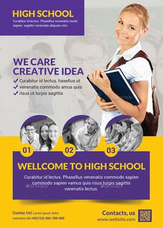 a school flyer or brochure with an image of a woman holding a book