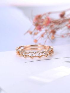 Art deco Wedding band Rose gold ring Diamond Milgrain Women Unique Double Bridal Jewelry Half eternity Promise Stacking Anniversary gift PRODUCT SPECIFICATIONS Handmade item -Metal Type:Yellow Gold,White Gold,Rose Gold,(14K or 18K) Nickel Free -100% Natural, Real high Quality Diamonds Rose Gold Diamond Stackable Rings Fine Jewelry, Round Diamond Jewelry With Decorative Band, Fine Jewelry Diamond Stackable Rings In Rose Gold, Fine Jewelry Rose Gold Diamond Stackable Rings, Diamond Jewelry With Decorative Round Band, Luxury Cubic Zirconia Stackable Wedding Rings, Luxury Cubic Zirconia Stackable Rings For Wedding, Elegant Yellow Gold Stackable Moissanite Rings, Elegant Yellow Gold Moissanite Stackable Rings