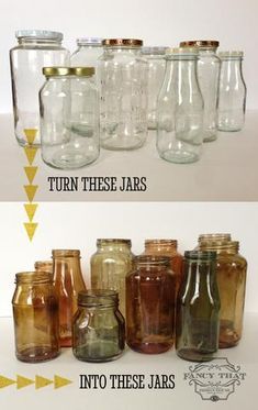 there are many jars that have different lids on them and one is labeled turn these jars into glass jars