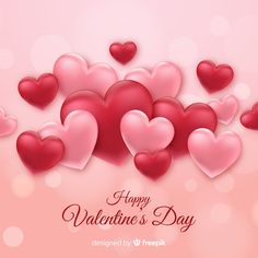 valentine's day card with hearts on pink background