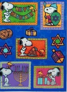 a card with snoop and friends celebrating hanukkah on it's side