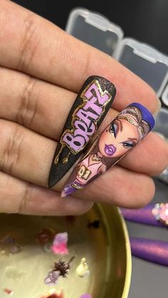 Brats Doll Nail Art, Bratz Nails Art, Bratz Nails Acrylic, Animation Nail Art, Bratz Inspired Nails, Monster High Nail Art, Bratz Nails Design, Bratz Nails, Monster High Nails