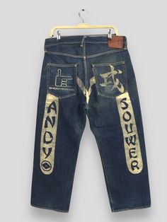 Size 34x27 Vintage Evisu Daicock Andy Souwer Denim Faded Indigo Blue Jeans Evisu Big Daicock Paint Selvedge Evisu Redline Japanese Denim W34 Please contact me for any questions about this clothing before buying. SIZE MEASUREMENTS :- WAIST : 34" inches HIPS : 53" inches THIGH: 29" inches  LEG OPENING : 19" inches RISE : 12.5" inches INSEAM : 27" inches OUTSEAM (TOTAL LENGTH) : 38.5" inches WEIGHT : 0.87 kg Condition : Distressed faded dirty jeans Good Vintage Conditions. Please pay close attentio Dirty Jeans, Japanese Denim, Tupac, Indigo Blue, Blue Jeans, Bathing Beauties, Adult Outfits, Japan, Paint