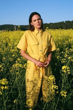 Oversized shirtdress with dropped shoulders and short sleeves.Features a shell button opening and front lapel pockets.This dress is perfect for any occasion, you can either wear it loose for a casual fit or tighten it up with the belt to give it some structure.Made from stunning yellow 100% linen, feels like wearing the sunshine.We recommend washing in cold water and hanging to dry.The Sol dress is designed and manufactured in our studio in Barcelona.One size. Measurements are 120 cm length and Yellow Linen Shirt, Yellow Linen Dress, Oversized Shirt Dress, Oversize Shirt, Linen Shirt Dress, Black Linen, Casual Fit, Fashion Shop, Shirtdress