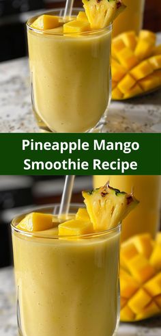 pineapple mango smoothie recipe in two glasses