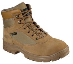 Keep protected and comfortable with the SKECHERS Work Relaxed Fit: Wascana - Millit WP Tactical boot.  Durable suede  synthetic and cordura mesh fabric upper in a lace up mid calf height waterproof tactical boot with Memory Foam insole. Suede Lace-up Combat Boots For Outdoor, Outdoor Suede Steel Toe Work Boots, Slip-resistant Lace-up Combat Boots For Outdoor Activities, Outdoor Suede Work Boots With Steel Toe, Suede Waterproof Lace-up Boots With Reinforced Toe, Suede Lace-up Waterproof Boots With Reinforced Toe, Waterproof Suede Lace-up Boots, Lace-up Suede Waterproof Boots With Reinforced Toe, Impact Resistant Lace-up Walking Boots