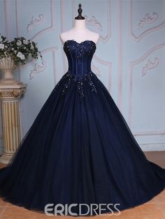 Navy Blue Ball Gown, Royal Wardrobe, Blue Ball Gown, Prom Dress With Train, Tulle Prom Dresses, Gown Ideas, Navy Blue Prom Dresses, Tulle Party Dress, Blue Ball Gowns