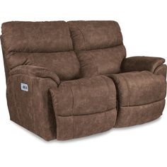 the reclining loveseat is shown in brown