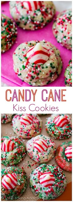 candy cane cookies with sprinkles on top and in the background, there is a