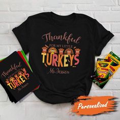 Thankful For My Little Turkeys Teacher Thanksgiving Personalized T-Shirt Hoodie Sweatshirt Tank Top 3k Classroom, Cricket Shirts, Football Pumpkin, Teacher Thanksgiving, Teachers Thanksgiving, Dream Classroom, Turkey Football, Teacher Board, Cricket Ideas