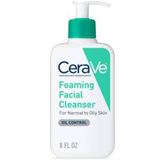 Dermatologist tested skin care product, CeraVe Daily Face Wash, Foaming Facial Cleanser, for Normal to Oily Skin is ideal for removing excess oil, dirt and also acts as a makeup remover. CeraVe Foaming Facial Cleanser has a unique formula with three essential ceramides (1, 3, 6-II) hyaluronic acid and niacinamide to help restore the skin's barrier, attract hydration and calm the skin. This gentle foaming action refreshes and cleanses oil without disrupting the protective skin barrier. Key Ingred Cerave Face Wash For Acne, Cerave Lotion Oily Skin, Target Face Wash, Target Cleanser, Cerave Oil Cleanser, Cerave Face Wash, Target Wishlist, Cerave Foaming Cleanser, Face Wash For Oily Skin