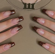 Simple Baddie Nails Coffin, Simple Brown Nails Design, Simple Edgy Nails Black, Artsy Nails Designs, Baddie Fall Nails, Trendy Nails French Tip, Nail Vibes, Fall Nail Inspo, Unghie Nail Art