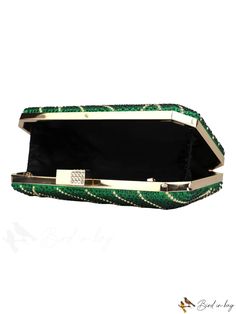 BirdinBag - Green Rhinestone Chain Clutch: Luxurious Evening Party Handbag Party Handbags, Chain Pattern, Rhinestone Chain, Envelope Bag, First Contact, Evening Clutch Bag, Diy Supplies, Evening Clutch, Printed Bags