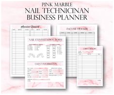 Rose marbre Nail technicien Small Business Planner Nail Home Nail Salon Ideas Small Spaces, Home Nail Salon Ideas, Nail Tech Business Cards, Salon Business Plan, Nails Business, Gold Planner, Inventory List, Income Tracker