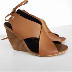 Tan/Light Brown Eden Wedges From Rebecca Minkoff, Bought At Saks. Never Worn Before! Modern Brown Wedge Sandals For Spring, Casual Brown Sandals With Wrapped Heel, Spring Brown Wedge Sandals With Stacked Heel, Brown Wedge Sandals With Wrapped Heel And Round Toe, Brown Wedge Heel Spring Heels, Everyday Brown Wedge Sandals For Spring, Brown Wedge Heel Heels For Spring, Leather Heels For Everyday Summer Wear, Brown Wedge Heels For Spring