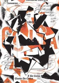 an orange and black poster with some writing on it