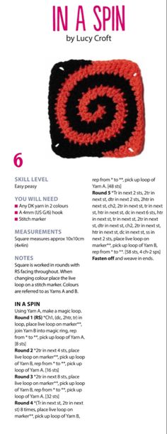 the instructions for crochet in a spin by lucky crafter, featuring an image of