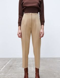 Tailored Ankle-length Pants For Fall, Chic Tapered Bottoms For Fall, Fitted Beige Tapered Leg Bottoms, Beige Fitted Tapered Leg Bottoms, Classic Non-stretch High-waisted Pants, Fitted Straight Work Pants For Fall, Classic High-waisted Work Pants For Fall, Fitted Ankle-length Pants For Fall, Fitted Beige Ankle-length Pants