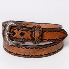 Hand-tooled, carved, and meticulously antiqued by skilled artisans, this belt showcases exceptional craftsmanship. Crafted from the finest Vegetable Tanned American Genuine Cowhide Leather, it embodies quality, style, and heritage. Expertly hand crafted from premium hand-tooled vegetable-tanned genuine cowhide leather. The belt is equipped with a removable high-quality antique finish metal buckle featuring exquisite engraved textures, enhancing its overall aesthetic appeal and versatility.Beyond Custom Leather Work, Cowgirl Belts, Tooled Leather Belts, Leather Belts Men, Western Belts, American Leather, Brown Belt, Leather Work, Genuine Leather Belt