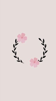 pink flowers and black leaves on a light gray background with the word love written in it