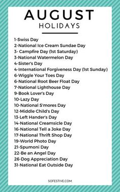 the national ice cream sundae day schedule is shown in white and blue with green stripes