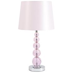 a lamp with three balls on it and a white shade