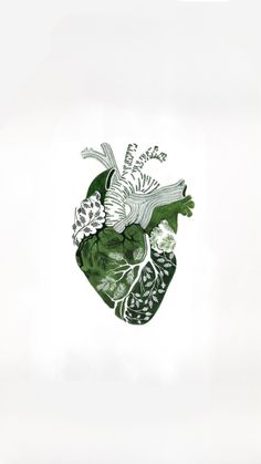 a drawing of a heart with flowers and leaves on it