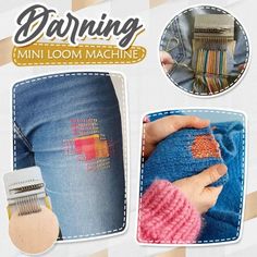 an advertisement for the sewing mini loom machine, with pictures of different items in it