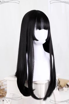 Two Colors Hime Cut Long Straight Hair Classic Lolita Wigs – LolitaInside Hime Haircut Long Straight, Haircuts For Long And Straight Hair, Hime Cut Straight Hair, Hime Haircut Long, Long Hime Cut, Hair Styles Japanese, Hime Cut Long Hair, Hime Bangs, Black Long Straight Hair