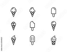 ice cream icon set in thin line style on white background, eps1089