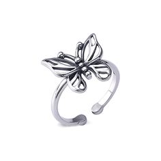 This beautiful Silver Butterfly Cutout Plain Ring is crafted from 925 sterling silver with a unique butterfly cutout design. Its simple and eye-catching design is sure to make a statement. Perfect for everyday wear or special occasions. Product Details Material: 925 Silver Color: White Gold Plated Size: US Size #6 Adjustable Weight: about 1.7g SKU: AR23101919 Product Keywords: Distorted band rings, Avante-garde rings, Unique shaped rings, vintage rings, vintage band rings, gold band ring, vintag Silver Ring With Butterfly Charm, Butterfly Cutout, Plain Ring, Unique Butterfly, Plain Rings, Blood Diamond, Cutout Design, Rings Vintage, Creating Jewelry