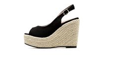 Garza Wedges – Ultra Seller Shoes Fabric Wedge Sandals With Cushioned Footbed And Round Toe, Fabric Wedge Heel Sandals With Cushioned Footbed, Chic Fabric Wedge Heel Sandals, Black Suede Wedge Sandals For Summer, Wedding Sandals, Sleek Style, Womens Wedges, Sleek Fashion, Wedge Espadrille