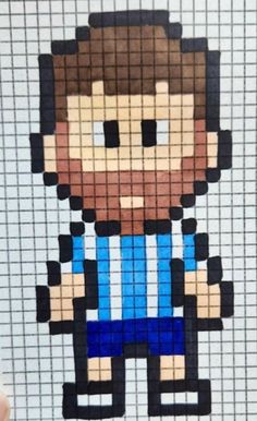 a pixellated photo of a man in blue and white