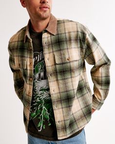 On-trend 90's-style button-up shirt in a soft flannel fabric and oversized-fit silhouette, featuring chest pockets with button flap closure, classic collar and curved hem. Flannel Men, Mens 90s, Oversized Flannel, Mens Lifestyle, Men's Tops, Suits Coats, Flannel Fabric, Athletic Fits, Soft Flannel