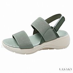 Lasaky - Stylish and Comfortable Platform Sport Sandals with Anti-slip Design and Velcro Closure Comfortable Green Sandals With Flat Heel, Comfortable Green Flat Heel Sandals, Green Casual Flat Slingback Sandals, Green Casual Slingback Sandals For Beach, Green Synthetic Sport Sandals For Vacation, Lightweight Green Synthetic Sandals, Green Synthetic Slingback Sandals For Summer, Lightweight Green Open Toe Sandals, Lightweight Green Sandals For Vacation