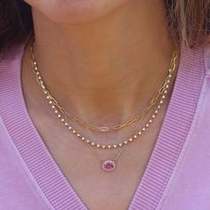 Pink Sapphire and Diamond Necklace. The center stone can be customized. D E T A I L S :  ♥  Natural Pink Sapphire, 8x6mm. ♥ Accent stones: Natural diamonds only, conflict-free, 0.15ct, F color, VS clarity. ♥ Gold Color: 14K Yellow, White or Rose gold.  ♥ Chain length:  42cm. (can be customized).  Please select the center stone, gold tone, and chain length you want in the drop-down menu. ♥️♥️♥️ SERVICE: ♥️ Free IGL Jewelry Certificate including evaluation for insurance, the certificate is free of Gold Tennis Necklace, Sapphire Diamond Pendant, Jewelry Certificate, Diamond Tennis Necklace, Floating Necklace, Oval Diamond Engagement, Everyday Luxury, Jewelry Luxury, Halo Pendant