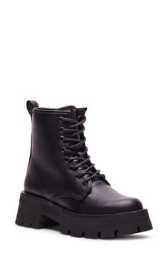 An unmistakable lug sole dials up the utilitarian attitude of this essential lace-up boot. 2 1/4" heel 5 3/4" shaft Lace-up style; side zip closure Synthetic upper/synthetic and textile lining/synthetic sole Imported Fall Combat Boots With Chunky Platform And Lace-up, Edgy Lace-up Combat Boots With Lug Sole, Lace-up Combat Boots With Reinforced Heel For Streetwear, Streetwear Lace-up Combat Boots With Reinforced Heel, Edgy Lace-up Combat Boots With Reinforced Heel, Casual Combat Boots With Chunky Platform, Casual Lace-up Combat Boots With Chunky Platform, Edgy Lace-up Combat Boots For Fall, Edgy Ankle-high Combat Boots With Lug Sole