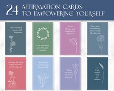 cards with the words, affirmation cards to emporing yourself