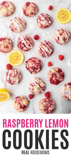 raspberry lemon cookies with white glaze on top