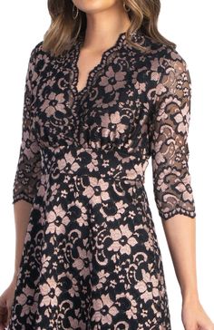 The Mon Cherie Plus Size Floral Lace Dress is a perfect special occasion midi for cocktail, formal, and semi-formal parties. Be the best dressed wedding guest or mother of the bride/groom. Features an A-line silhouette, 3/4 length sleeves, and pockets! Available in women’s regular and plus sizes. -Material: Self: 92% Nylon, 8% Spandex/Lining: 96% Polyester, 4% Spandex -Care Instructions: Dry clean only. Do not steam. Cool iron when needed. -Product Fit: A-Line Product Specifications: -3/4 length Best Dressed Wedding Guest, Formal Parties, Cocktail Formal, Mon Cheri, Floral Lace Dress, Cocktail Dress Lace, Best Dressed, Scalloped Edges, Dress Cuts