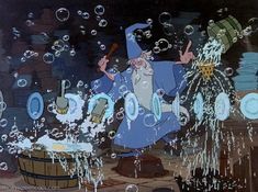 an animated image of the wizard pouring water into a barrel