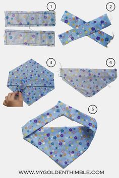 instructions to make an origami dog bandana with flowers and stars on it