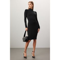 Black knit (92% Modal, 8% Elastane). Sweater sheath. Long sleeves. Mock neck. Pull on. 42.5" from shoulder to hemline. Imported. Open Back Sweater, Classic Sweater, Rent The Runway, Closet Designs, Black Knit, Mock Neck, Open Back, Sweater Dress, Night Out