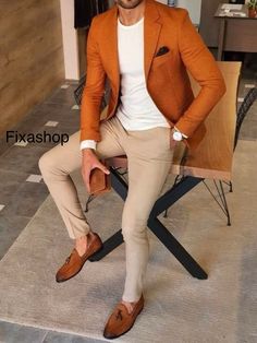 Men Trendy Rust Orange Two Piece for Mens Wedding Suit, Engagement, Anniversary, Business Suit, Prom ,groom Wear and Groomsmen Suit - Etsy Mens Dress Outfits, Blazer Outfits Men, Slim Fit Blazer, Mens Fashion Blazer, Mens Casual Dress Outfits, Slim Fit Blazers, Fashion Suits For Men